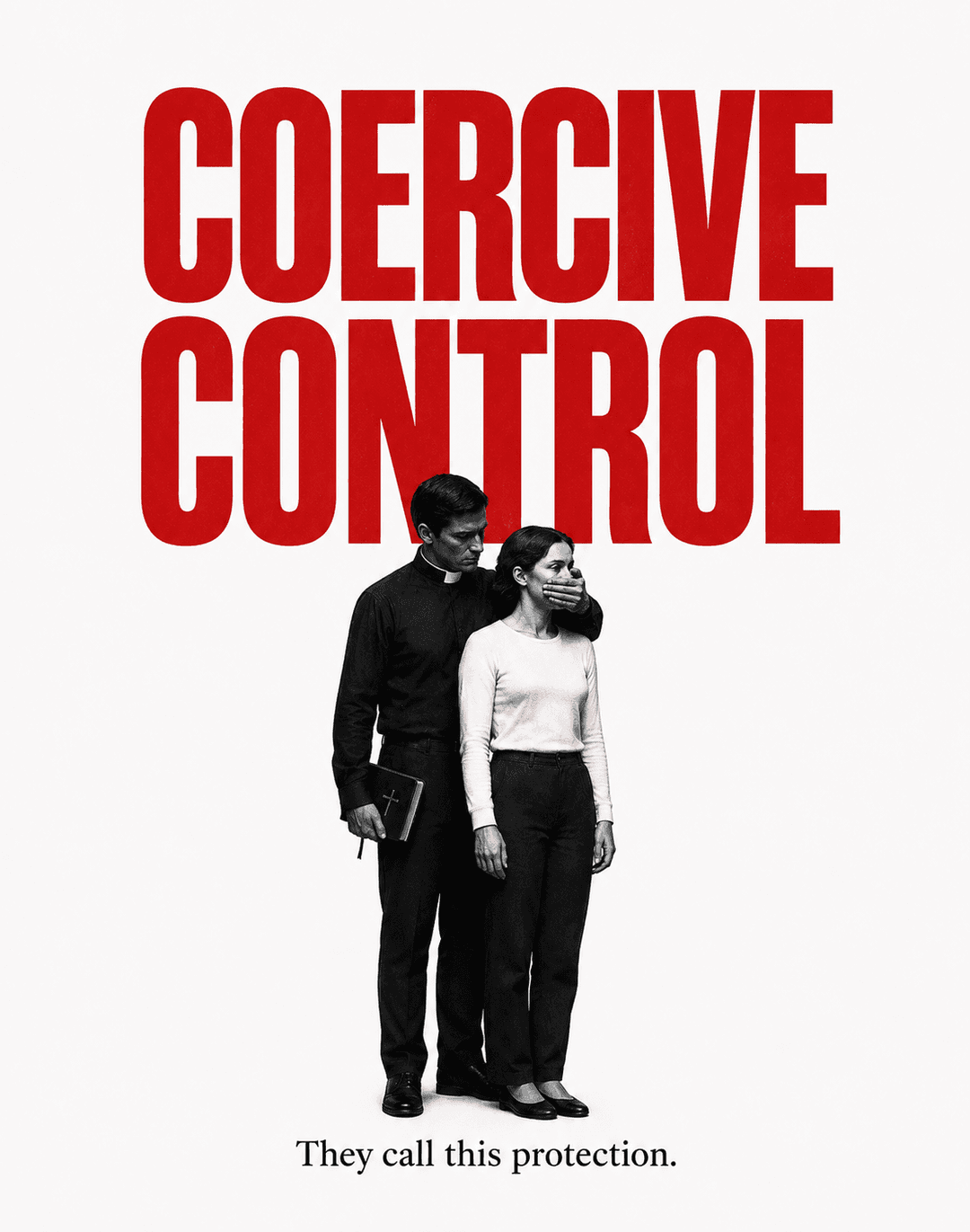 An illustration representing coercive control by religious authority.